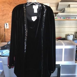 Black velvet 3 piece outfit.